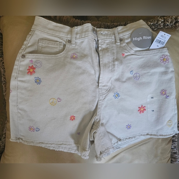 NWT Gap Girls shorts embroidered denim high rise adjustable waist beige - Picture 10 of 11